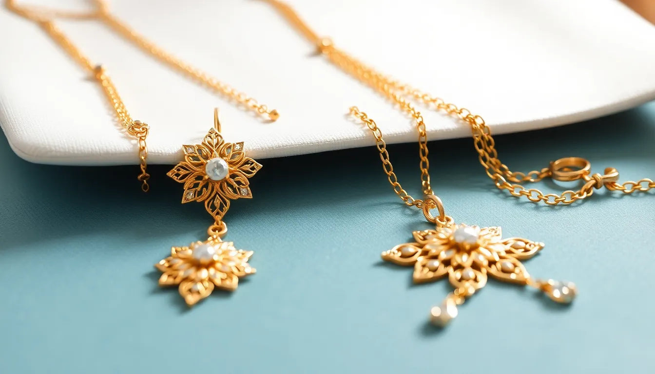 handcrafted gemstone jewelry flat lay on linen with botanicals in warm sunlight