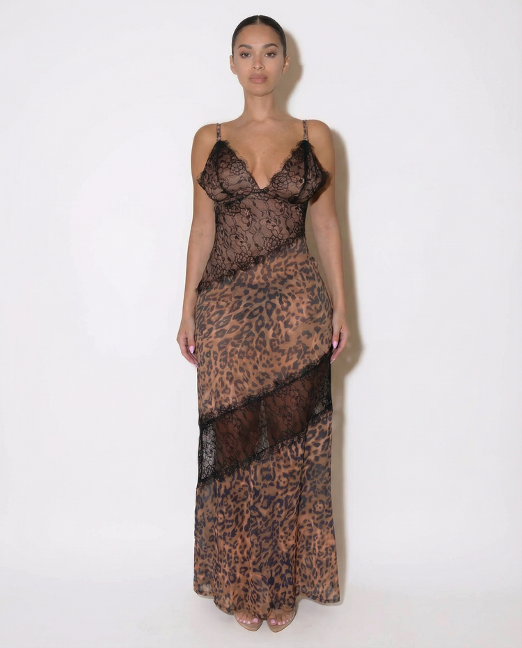 Leopard Lace Siren Maxi Dress